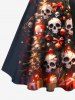 Robe trapèze boutonnée grande taille à imprimé tête de mort et sapin de Noël avec ceinture amovible - Noir 3X