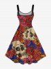Plus Size Skull Flower Print Hawaii A Line Tank Dress -  