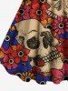 Plus Size Skull Flower Print Hawaii A Line Tank Dress -  
