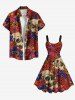 Plus Size Skull Flower Print Hawaii A Line Tank Dress -  