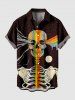 Plus Size Colorful Skeleton Galaxy Print Halloween Button Pocket Shirt For Men -  