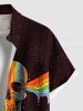 Plus Size Colorful Skeleton Galaxy Print Halloween Button Pocket Shirt For Men -  