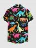 Chemise hawaïenne grande taille à imprimé feuilles de dinosaures colorées et poches boutonnées pour homme - Noir L