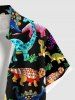 Chemise hawaïenne grande taille à imprimé feuilles de dinosaures colorées et poches boutonnées pour homme - Noir 3XL
