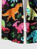 Chemise hawaïenne grande taille à imprimé feuilles de dinosaures colorées et poches boutonnées pour homme - Noir 6XL