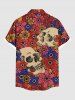 Plus Size Skull Flower Print Hawaii Button Pocket Shirt For Men -  