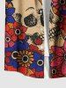 Plus Size Skull Flower Print Hawaii Button Pocket Shirt For Men -  