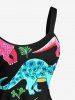 Plus Size Colorful Dinosaur Leaf Print Hawaii A Line Dress -  