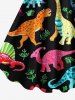 Plus Size Colorful Dinosaur Leaf Print Hawaii A Line Dress -  