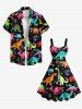Plus Size Colorful Dinosaur Leaf Print Hawaii A Line Dress -  