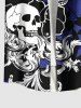 Chemise hawaïenne grande taille à imprimé tête de mort, fleurs d'hibiscus et feuilles tropicales, boutons et poches pour homme - Bleu 3XL