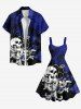 Robe débardeur hawaïenne grande taille à imprimé tête de mort, fleurs d'hibiscus et feuilles tropicales - Bleu 6X