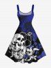 Robe débardeur hawaïenne grande taille à imprimé tête de mort, fleurs d'hibiscus et feuilles tropicales - Bleu 6X