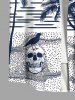 Plus Size Skull Coconut Tree Sea Waves Crow Print Buttons Pocket Hawaii Shirt For Men -  