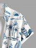 Chemise hawaïenne grande taille à imprimé cocotier, hibiscus, étoiles de mer, soleil, boutons et poches pour homme - Blanc S