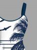 Plus Size Skull Coconut Tree Sea Waves Crow Print Hawaii Tank Dress -  