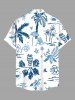 Chemise hawaïenne grande taille à imprimé cocotier, hibiscus, étoiles de mer, soleil, boutons et poches pour homme - Blanc 4XL