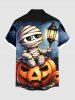 Plus Size Halloween Pumpkin Bat Mummy Baby Print Buttons Pocket Shirt For Men -  