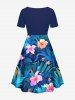 Robe hawaïenne cintrée grande taille à imprimé feuilles tropicales et fleurs d'hibiscus - Bleu Ciel XS