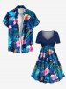 Robe hawaïenne cintrée grande taille à imprimé feuilles tropicales et fleurs d'hibiscus - Bleu Ciel XS