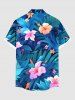 Plus Size Hibiscus Flowers Tropical Leaf Print Buttons Pocket Hawaii Shirt For Men -  