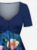 Plus Size Hibiscus Flowers Tropical Leaf Print Cinched Hawaii Dress - Bleu Ciel 6X