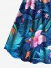Plus Size Hibiscus Flowers Tropical Leaf Print Cinched Hawaii Dress - Bleu Ciel 6X