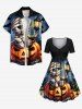 Plus Size Halloween Pumpkin Bat Mummy Baby Print Cinched Dress -  