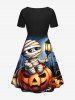 Plus Size Halloween Pumpkin Bat Mummy Baby Print Cinched Dress -  