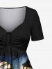 Plus Size Halloween Pumpkin Bat Mummy Baby Print Cinched Dress -  