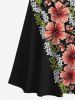 Robe longue hawaïenne grande taille à imprimé feuilles tropicales et fleurs d'hibiscus, épaules dénudées et croisées - Noir 3X