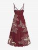 Plus Size Flowers Leaf Print Surplice Hawaii Cami Dress -  