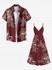 Robe camisole hawaïenne à imprimé fleurs et feuilles grande taille - Rouge brique 3X