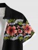 Plus Size Hibiscus Flowers Tropical Leaf Print Buttons Pocket Hawaii Shirt For Men -  