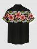 Plus Size Hibiscus Flowers Tropical Leaf Print Buttons Pocket Hawaii Shirt For Men -  