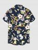 Chemise hawaïenne grande taille à imprimé feuilles tropicales et fleurs d'hibiscus, avec poches et boutons, pour homme - Bleu Marine M