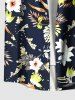 Plus Size Hibiscus Flowers Tropical Leaf Print Buttons Pocket Hawaii Shirt For Men -  
