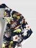 Plus Size Hibiscus Flowers Tropical Leaf Print Buttons Pocket Hawaii Shirt For Men -  