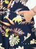 Plus Size Hibiscus Flowers Tropical Leaf Print Split Hawaii Midi Dress -  