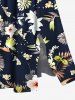 Robe mi-longue hawaïenne fendue à imprimé feuilles tropicales et fleurs d'hibiscus grande taille - Noir 3X