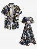 Plus Size Hibiscus Flowers Tropical Leaf Print Split Hawaii Midi Dress -  