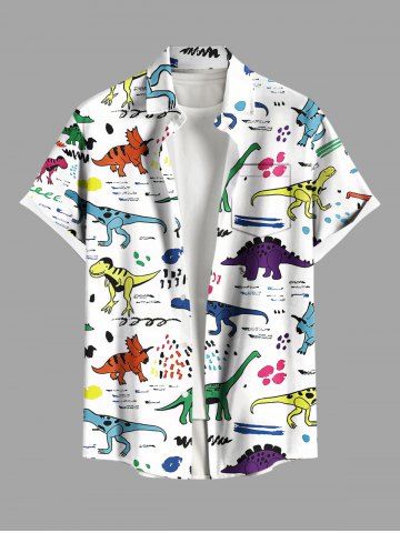 Plus Size Colorful Dinosaur Print Buttons Pocket Hawaii Shirt For Men - WHITE - XL