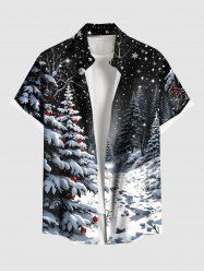 Plus Size Christmas Tree Ball Snow Star Moon Print Buttons Pocket Shirt For Men -  
