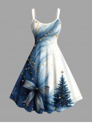 Robe débardeur grande taille à imprimé ombré avec nœud papillon et étoiles de sapin de Noël - Bleu Ciel XXS