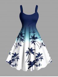 Plus Size Coconut Tree Ombre Colorblock Print Hawaii Tank Dress -  