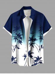 Plus Size Coconut Tree Ombre Colorblock Print Buttons Pocket Hawaii Shirt For Men -  