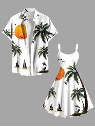 Coconut Tree Sun Bird Boat Print Plus Size Matching Hawaii Beach Outfit For Couples -  