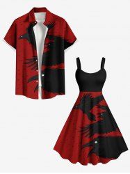 Ink Painting Crow Print Plus Size Matching Outfit For Couples -  