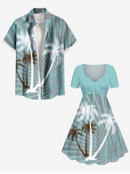 Coconut Tree Light Beam Striped Print Plus Size Matching Hawaii Beach Outfit For Couples -  