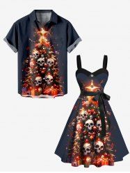 Christmas Tree Skull Print Plus Size Matching Outfit For Couples -  